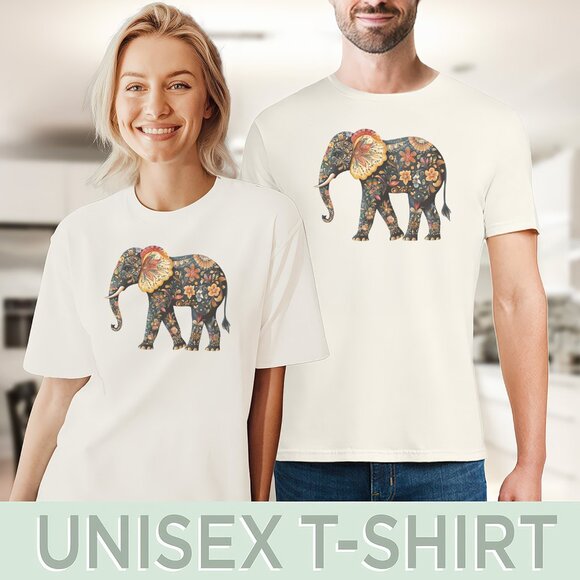 Floral Elephant Shirt Colorful Animal Graphic Tee Flower Pattern Elephant Shirt - Picture 5 of 6